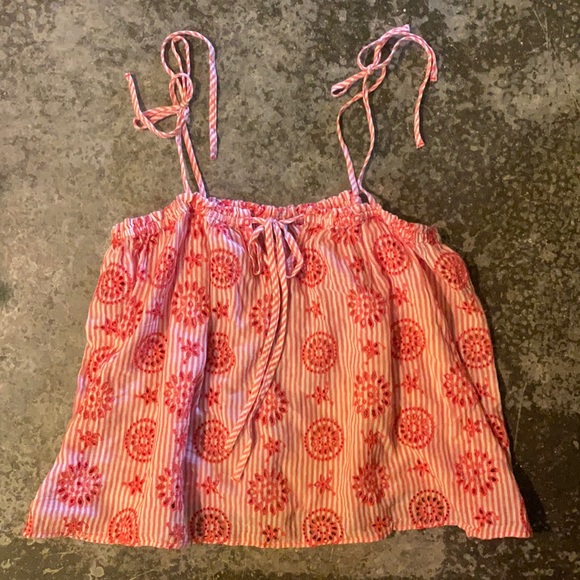 aerie Tops - Red & White Tie Spaghetti Strap Summer Top